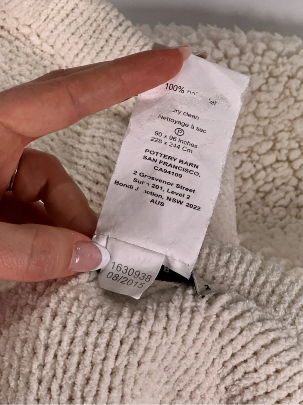 POTTERY BARN Chunky Knit Sherpa Backed Blanket Ivory Cream Queen 90x96